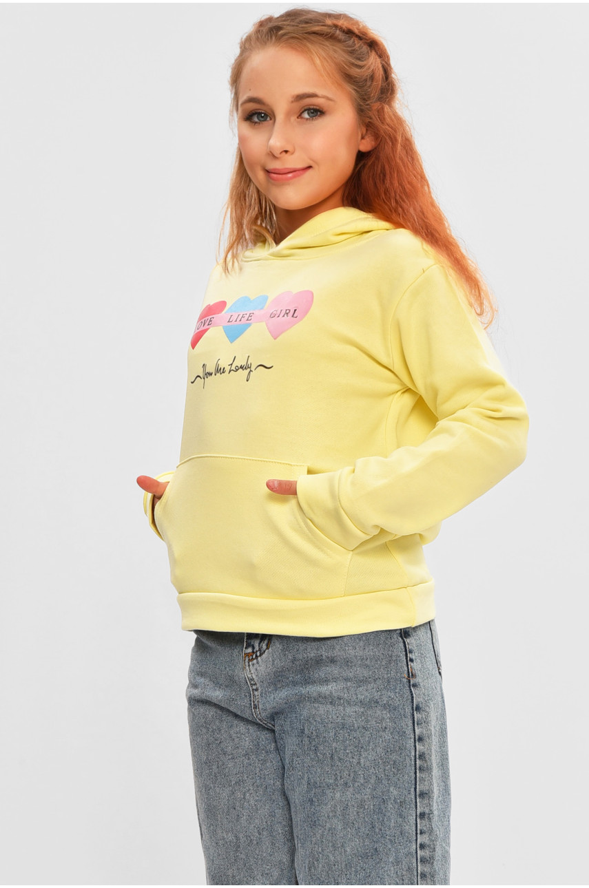 Свитшот детский для девочки на флисе жёлтого цвета 202 206029