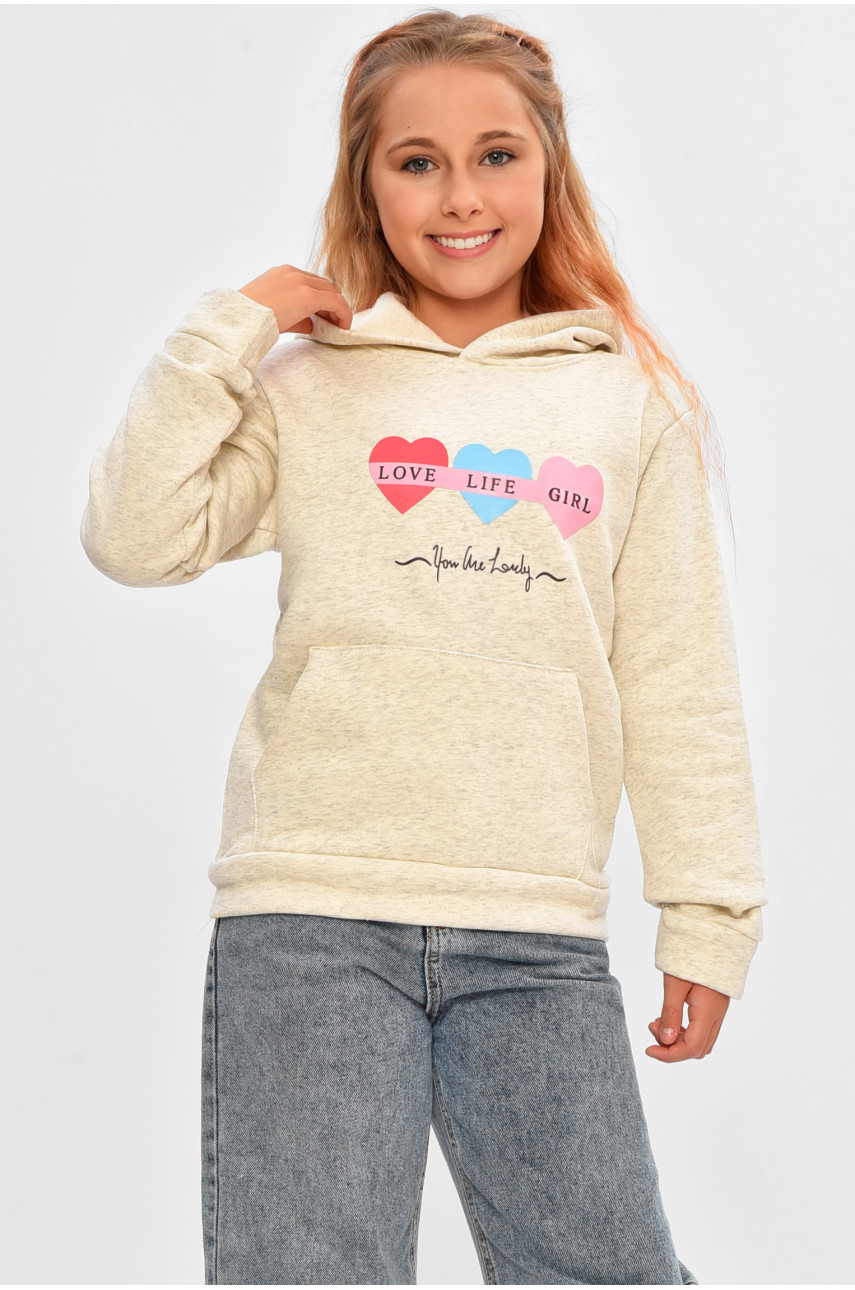 Свитшот детский для девочки на флисе серого цвета 202 206030