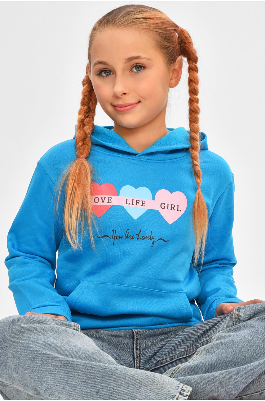 Свитшот детский для девочки на флисе бирюзового цвета 202 206031