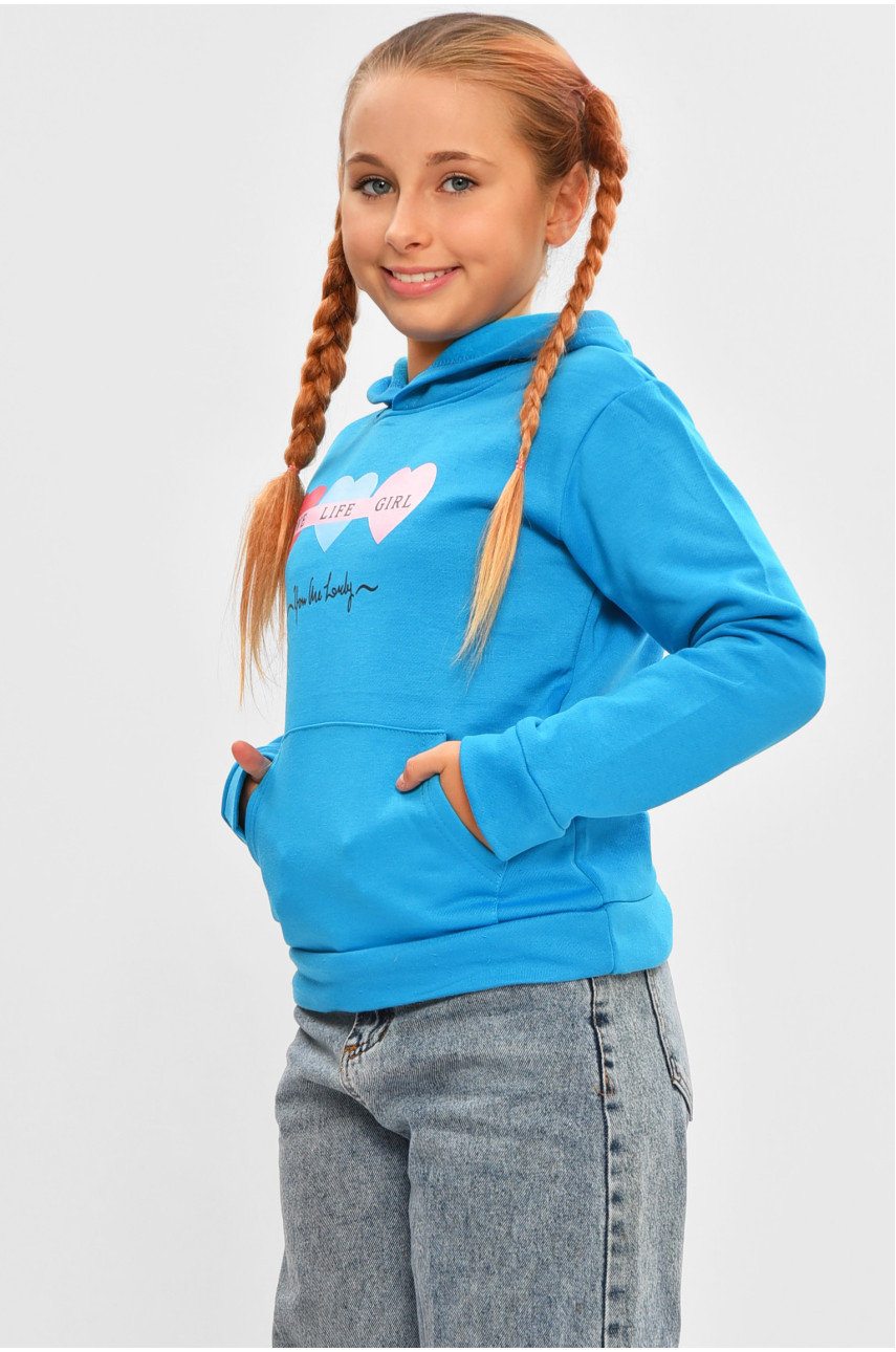Свитшот детский для девочки на флисе бирюзового цвета 202 206031