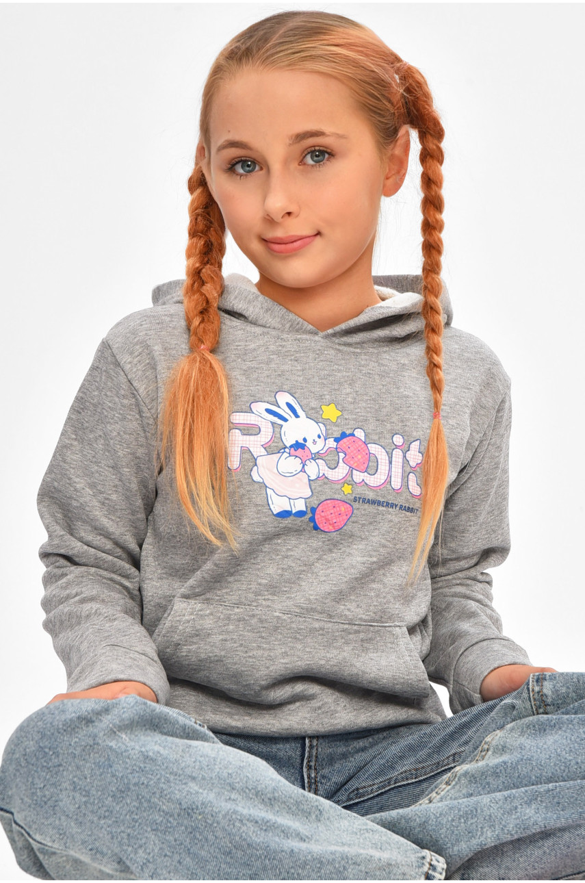Свитшот детский для девочки на флисе серого цвета 207 206032