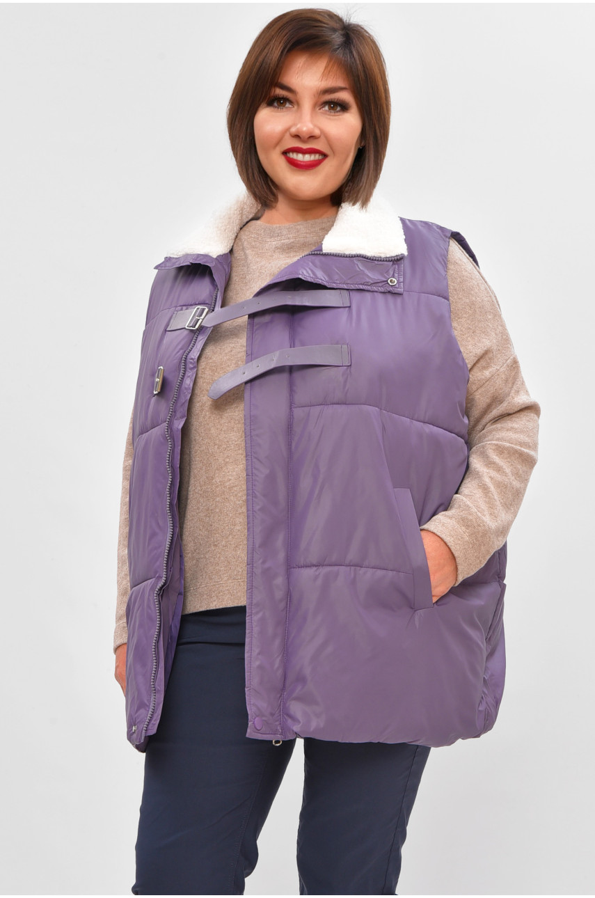 Жилетка женская батал демисезонная сиреневого цвета 618 206034