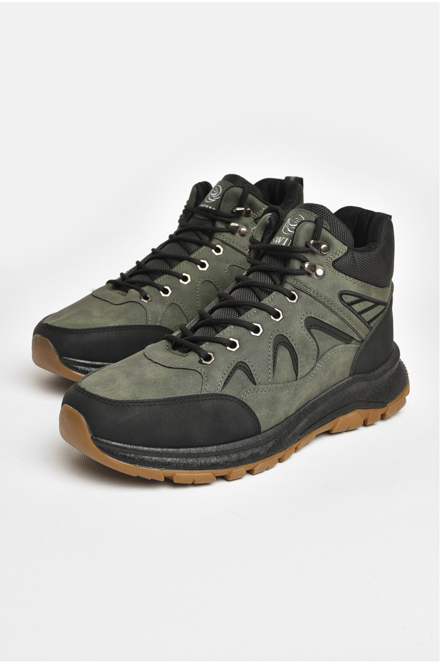 Ботинки мужские зимние на меху темно-зеленого цвета 10608-3 206051