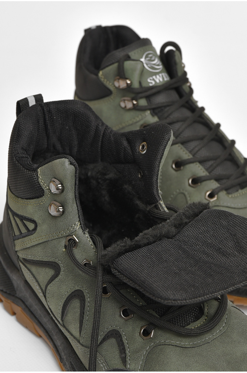 Черевики чоловічі зимові на хутрі темно-зеленого кольору 10608-3 206051