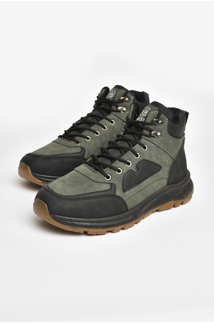 Ботинки мужские зимние на меху темно-зеленого цвета 10603-3 206056