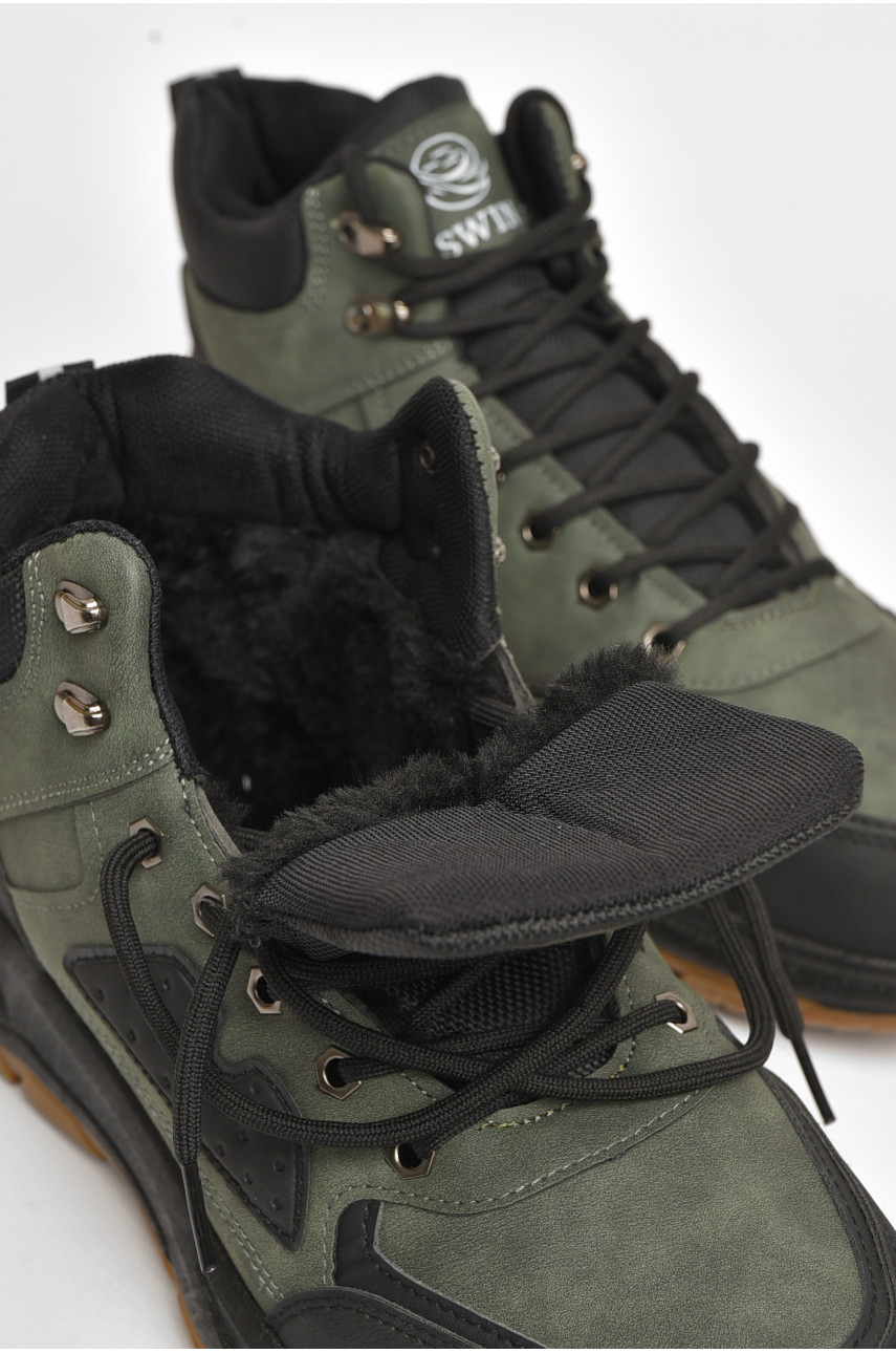Черевики чоловічі зимові на хутрі темно-зеленого кольору 10603-3 206056