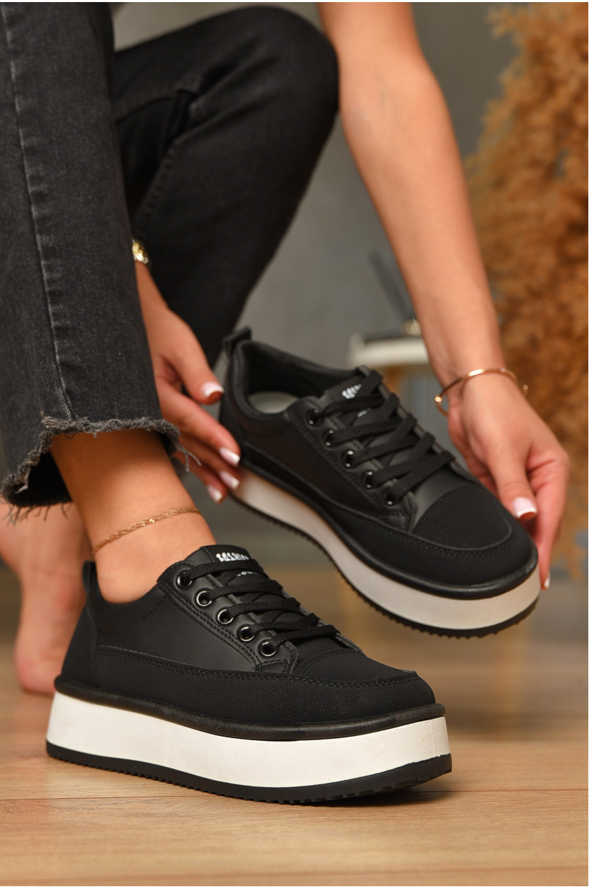 Кроссовки женские черного цвета на шнуровке К216 206071