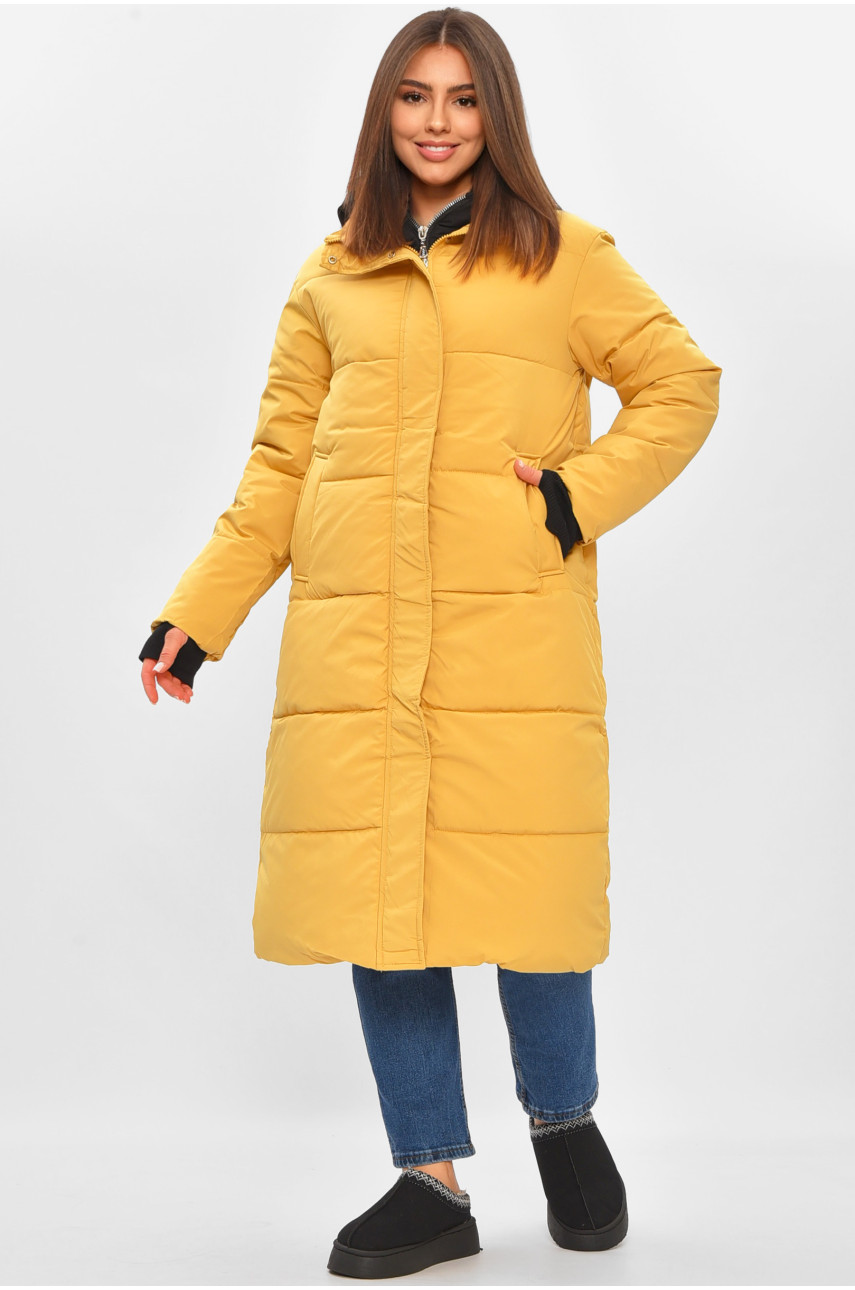 Куртка жіноча подовжена зима гірчичного кольору 8325 206086