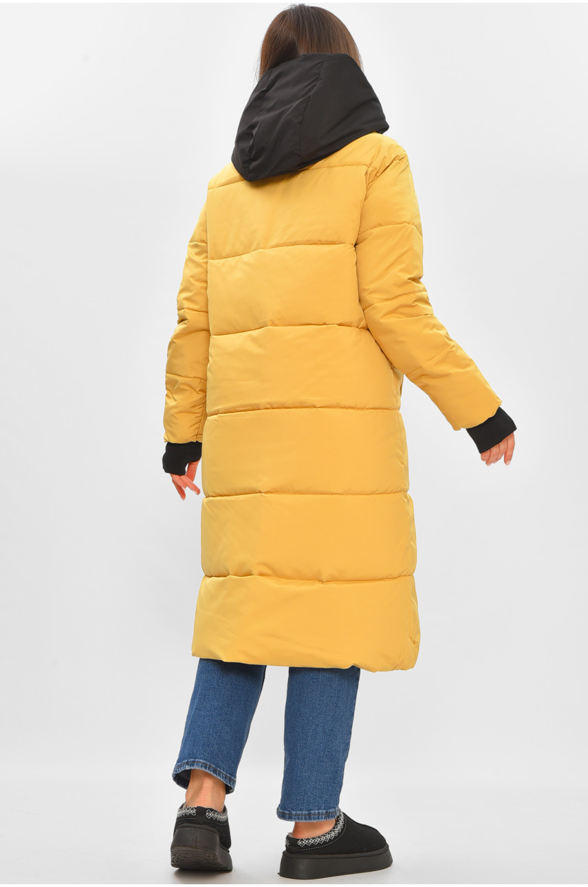 Куртка жіноча подовжена зима гірчичного кольору 8325 206086