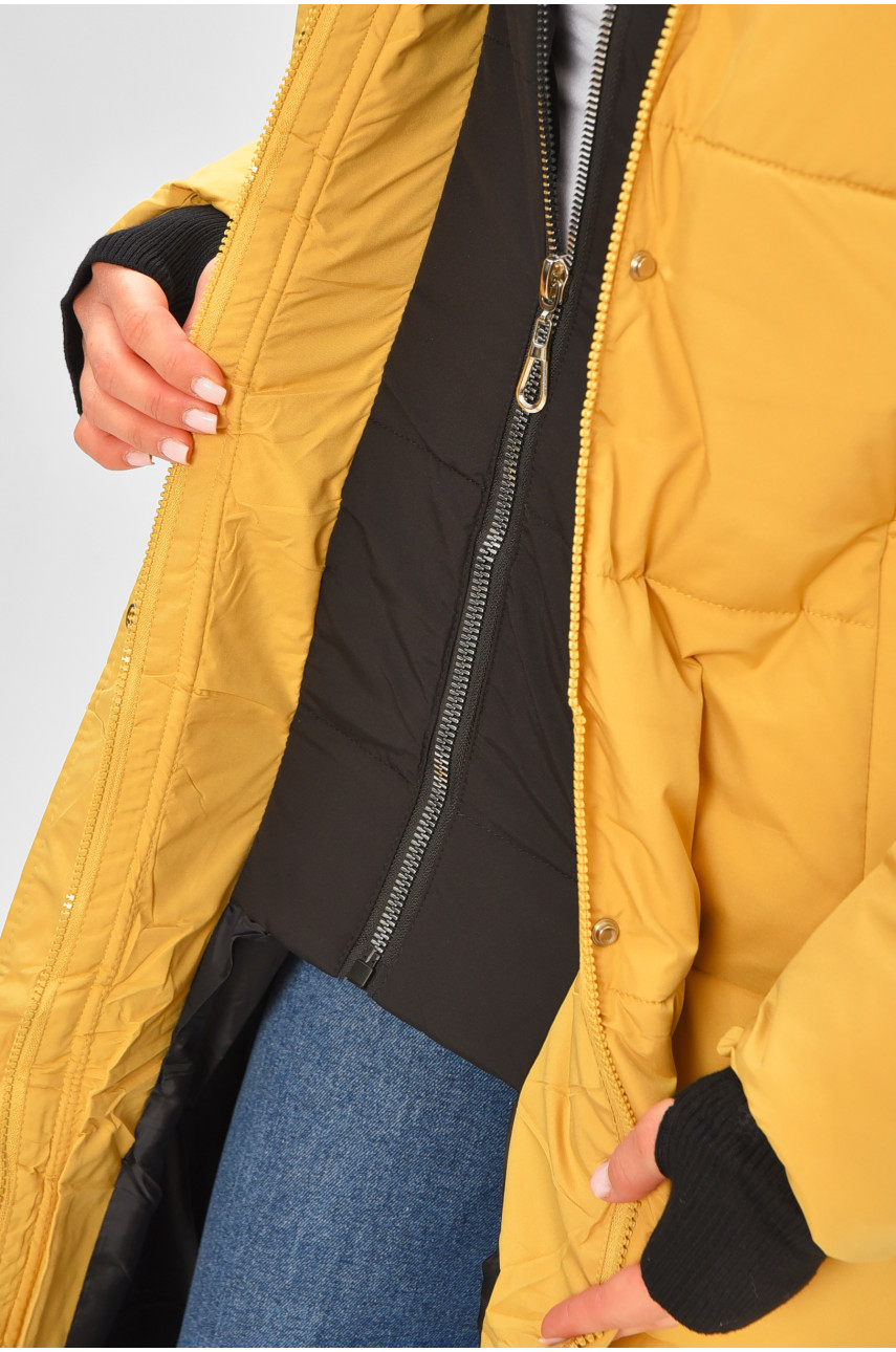 Куртка жіноча подовжена зима гірчичного кольору 8325 206086