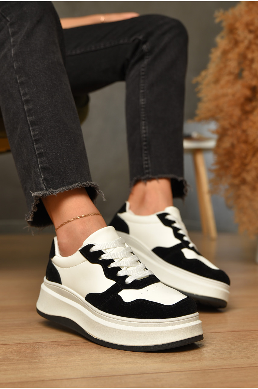 Кроссовки женские черно-белого цвета на шнуровке F875-1 206087