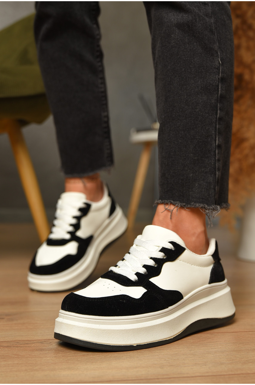 Кроссовки женские черно-белого цвета на шнуровке F875-1 206087