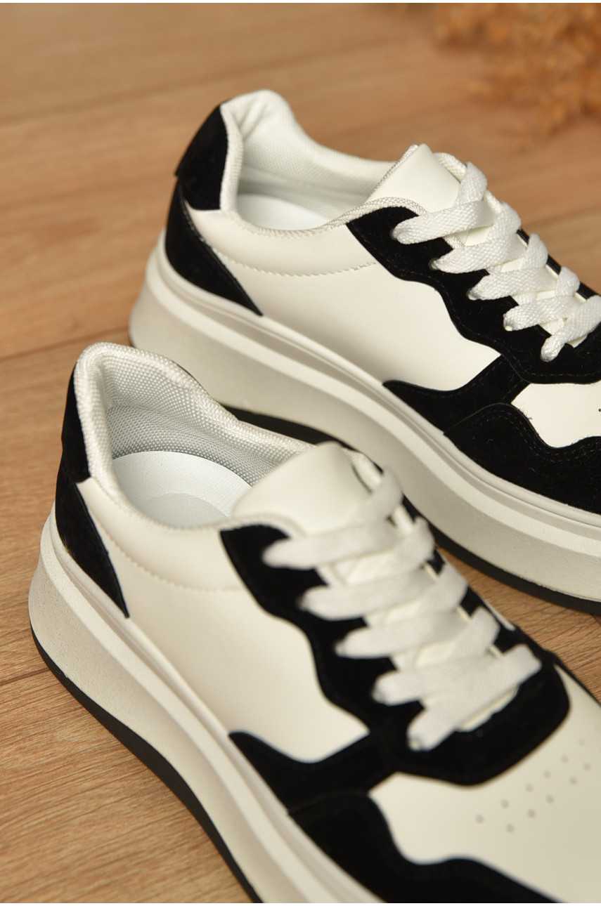 Кроссовки женские черно-белого цвета на шнуровке F875-1 206087