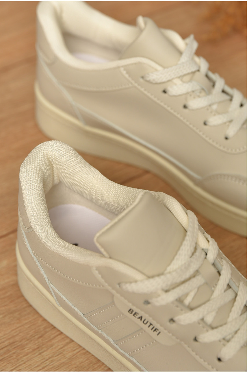 Кроссовки женские светло-бежевого цвета на шнуровке 553-559 206095
