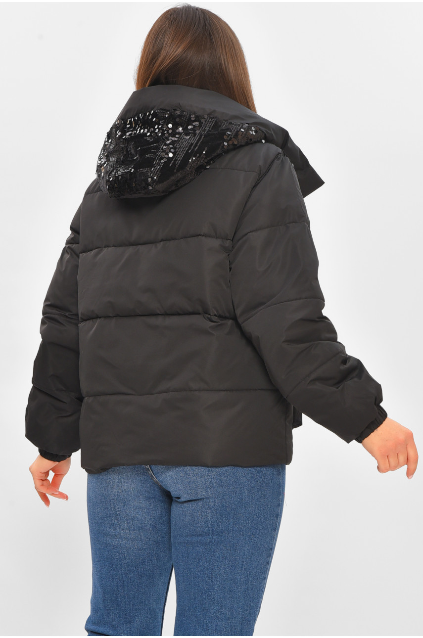 Куртка жіноча демісезонна з паєтками чорного кольору 026 206108