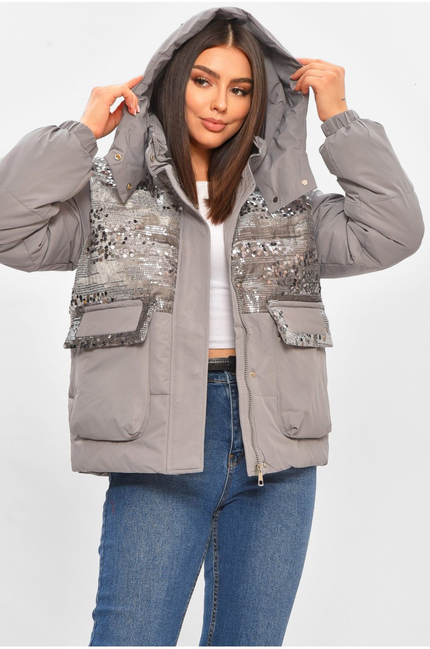 Куртка жіноча демісезонна з паєтками сірого кольору 026 206111