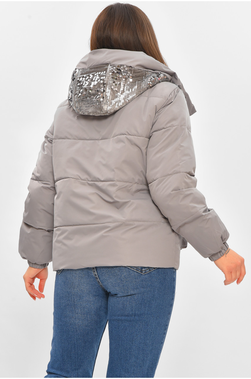 Куртка жіноча демісезонна з паєтками сірого кольору 026 206111