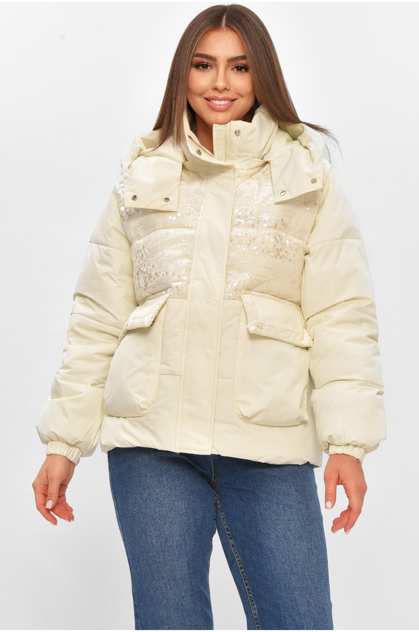 Куртка жіноча демісезонна з паєтками білого кольору 026 206112