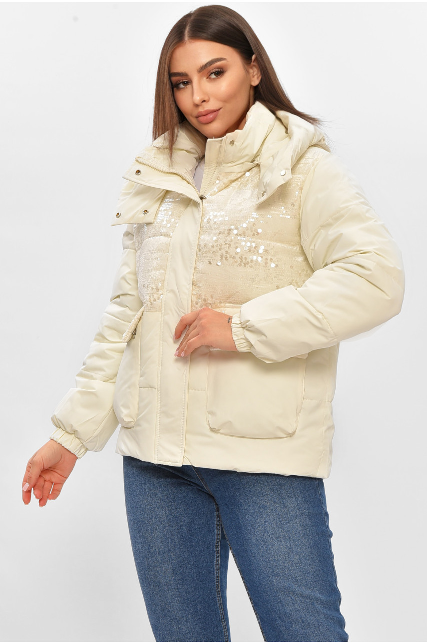 Куртка жіноча демісезонна з паєтками білого кольору 026 206112