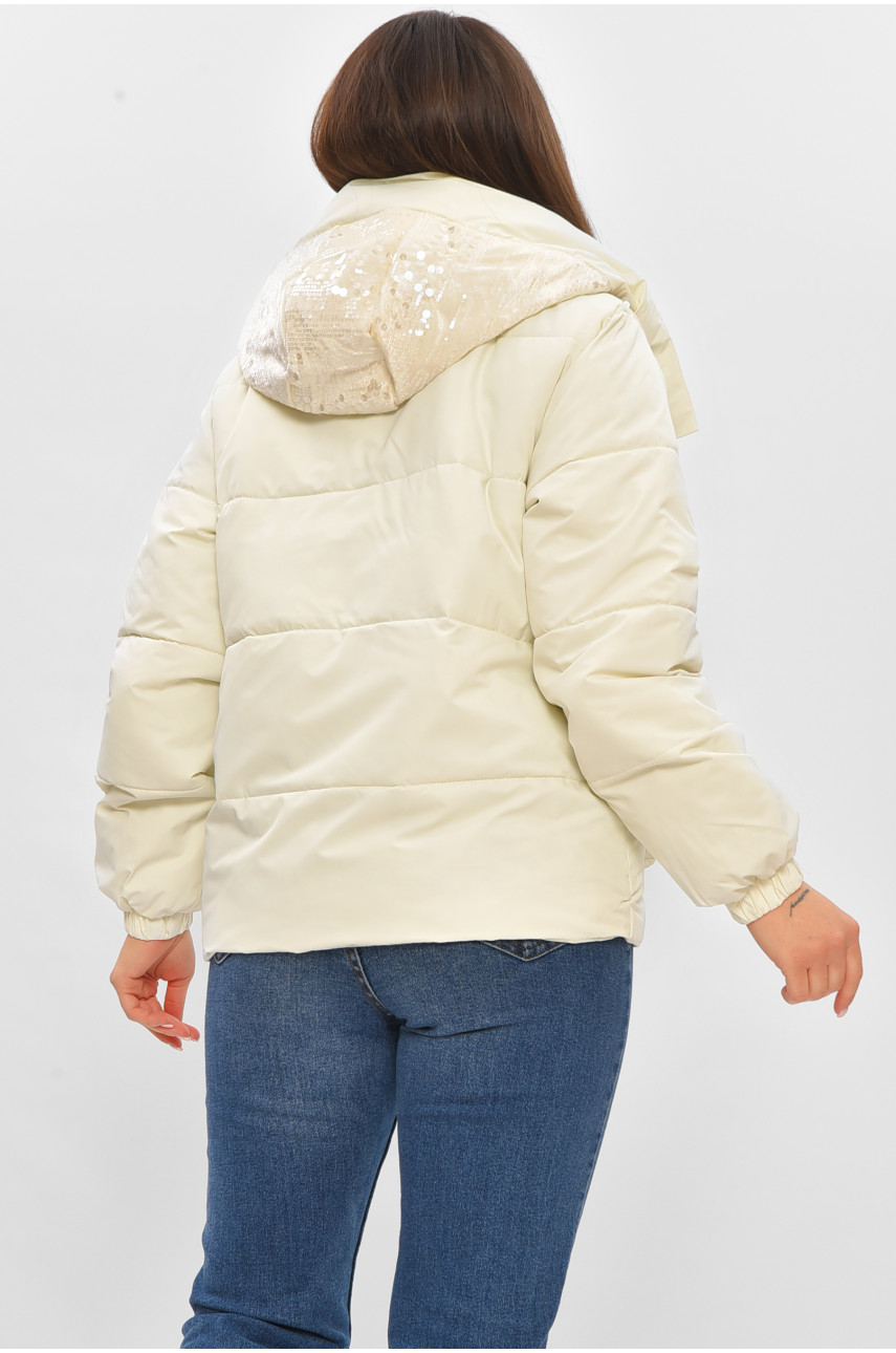 Куртка жіноча демісезонна з паєтками білого кольору 026 206112