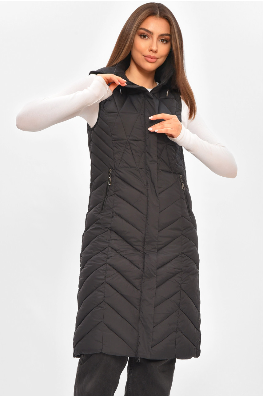 Жилетка женская удлиненная черного цвета 821 206117