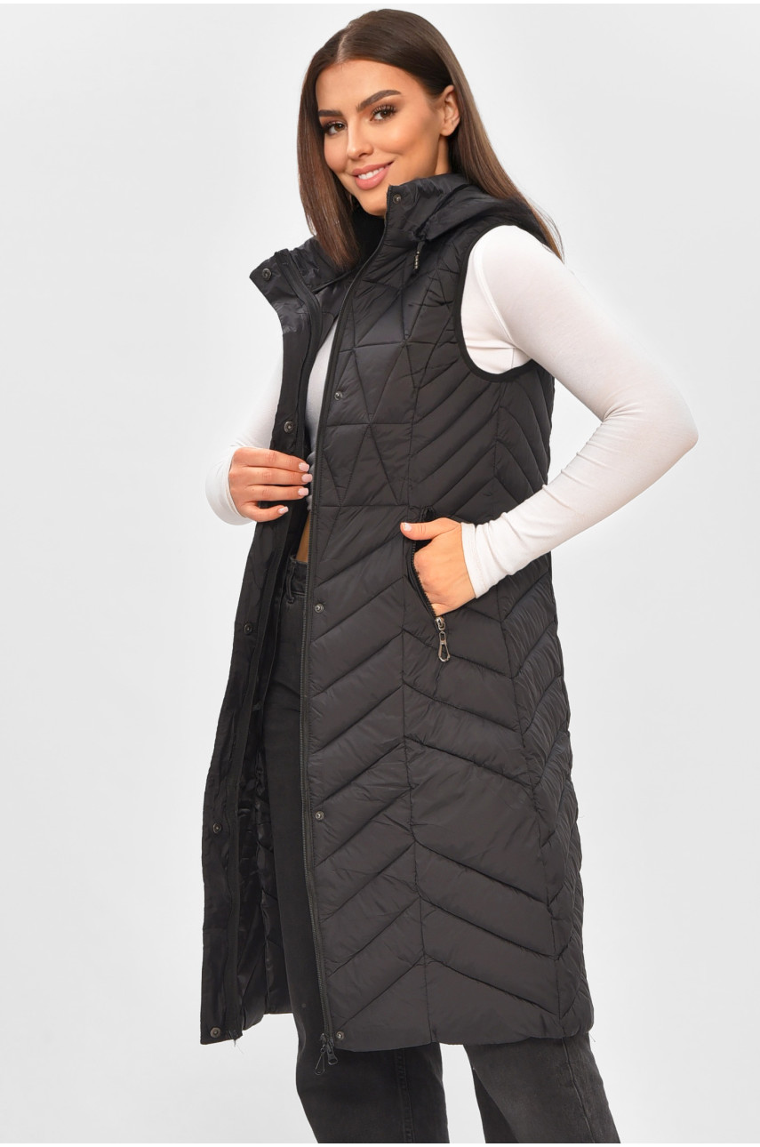 Жилетка женская удлиненная черного цвета 821 206117