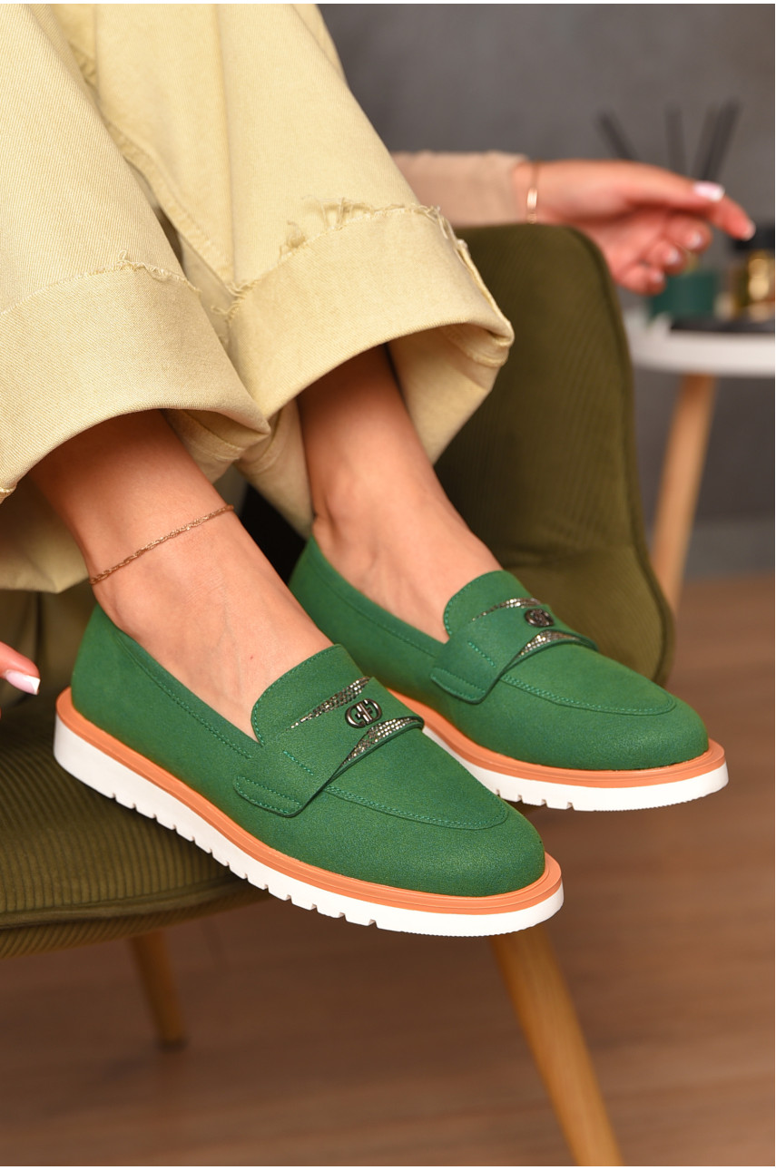 Туфли-лоферы женские зеленого цвета А34-3 206125