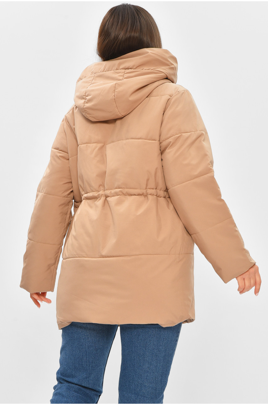 Куртка женская демисезонная однотонная бежевого цвета 1010 206127 Куртка женская демисезонная однотонная бежевого цвета 1010 206127
