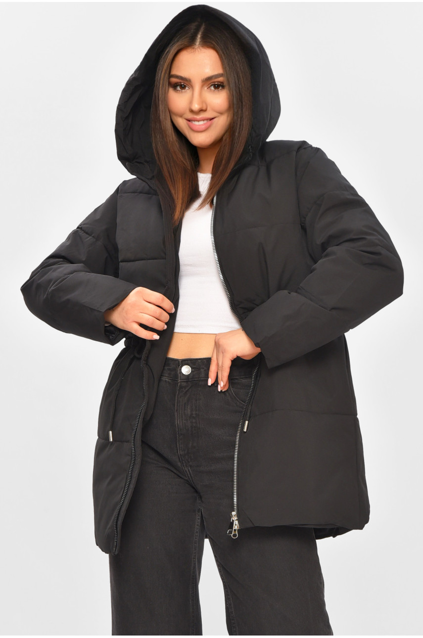 Куртка жіноча демісезонна однотонна чорного кольору 1010 206128