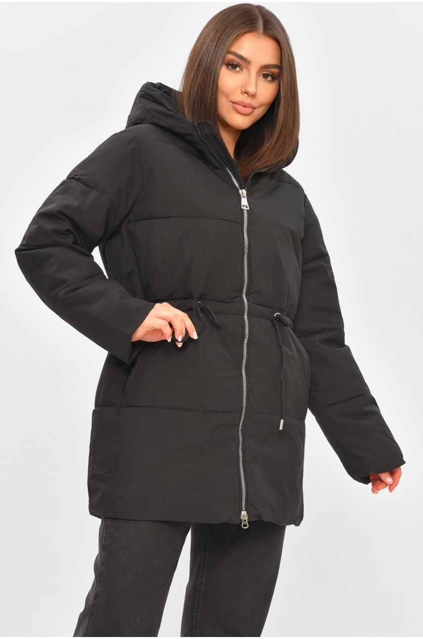 Куртка жіноча демісезонна однотонна чорного кольору 1010 206128