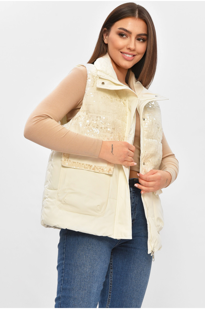 Жилетка женская однотонная белого цвета с пайетками 01 206131