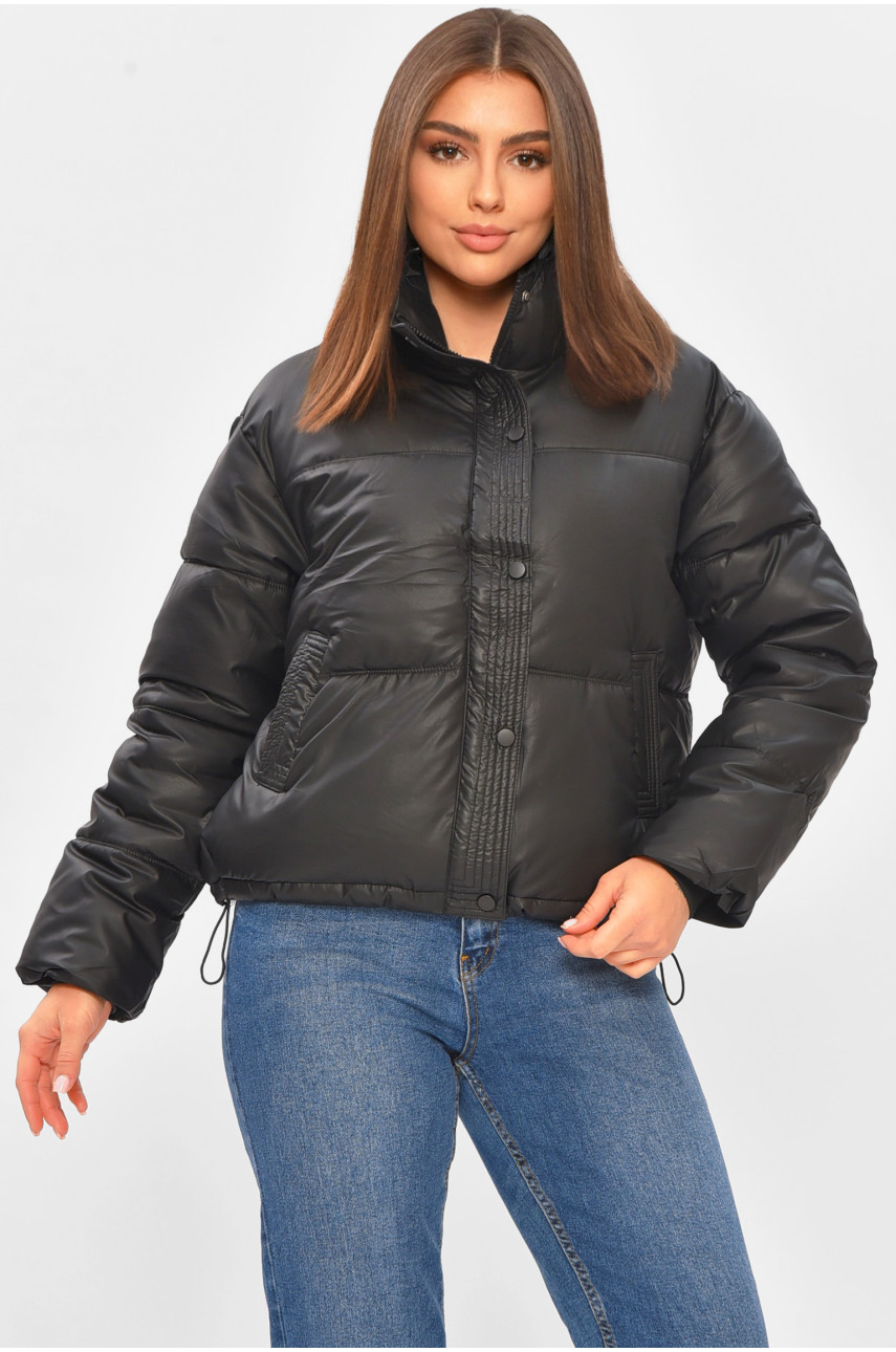 Куртка жіноча демісезонна з еко шкіри чорного кольору 777 206134