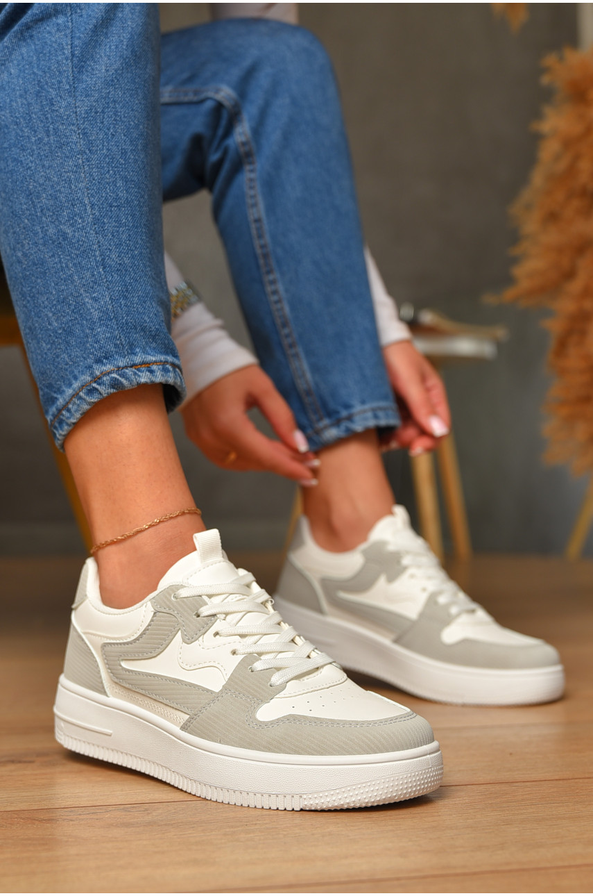 Кроссовки женские бело-серого цвета на шнуровке 110-6 206156