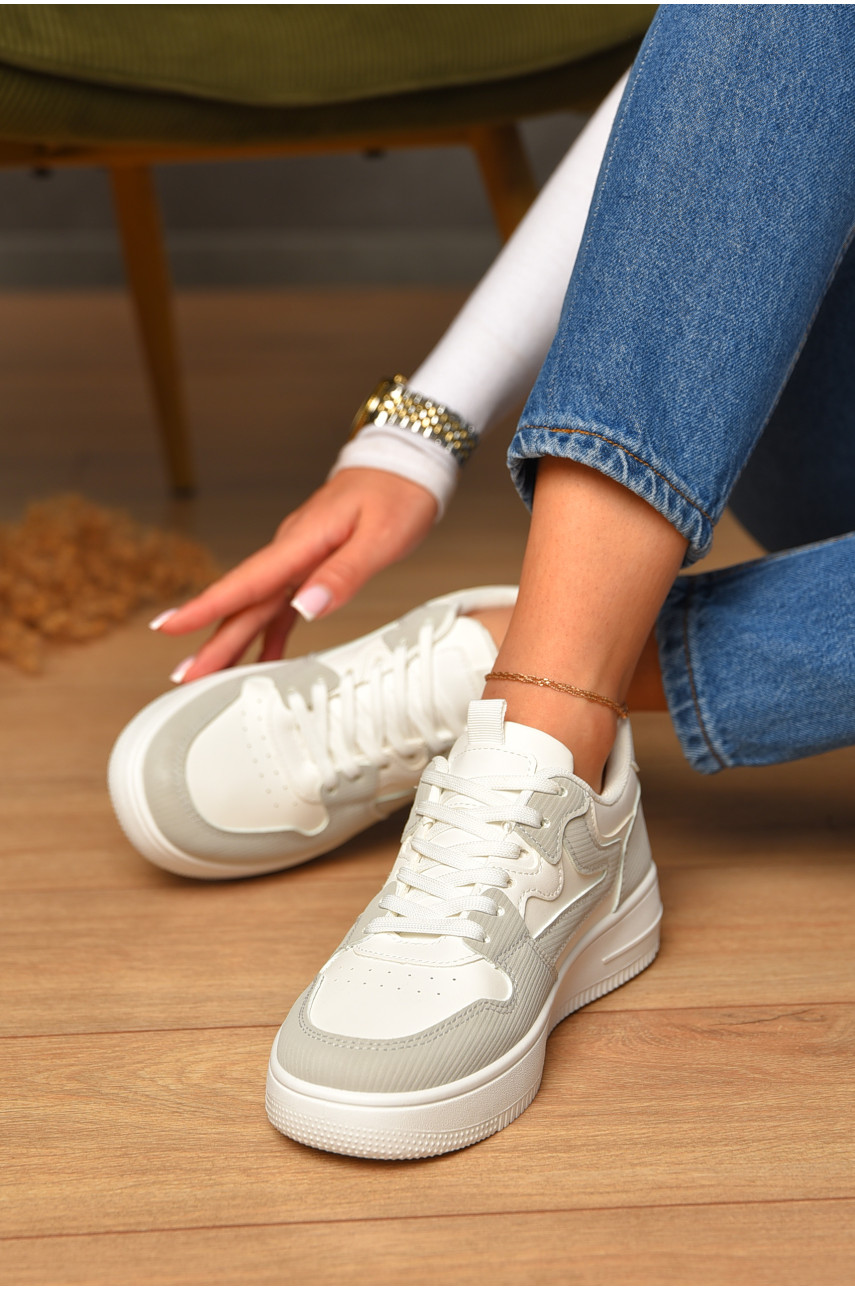 Кроссовки женские бело-серого цвета на шнуровке 110-6 206156