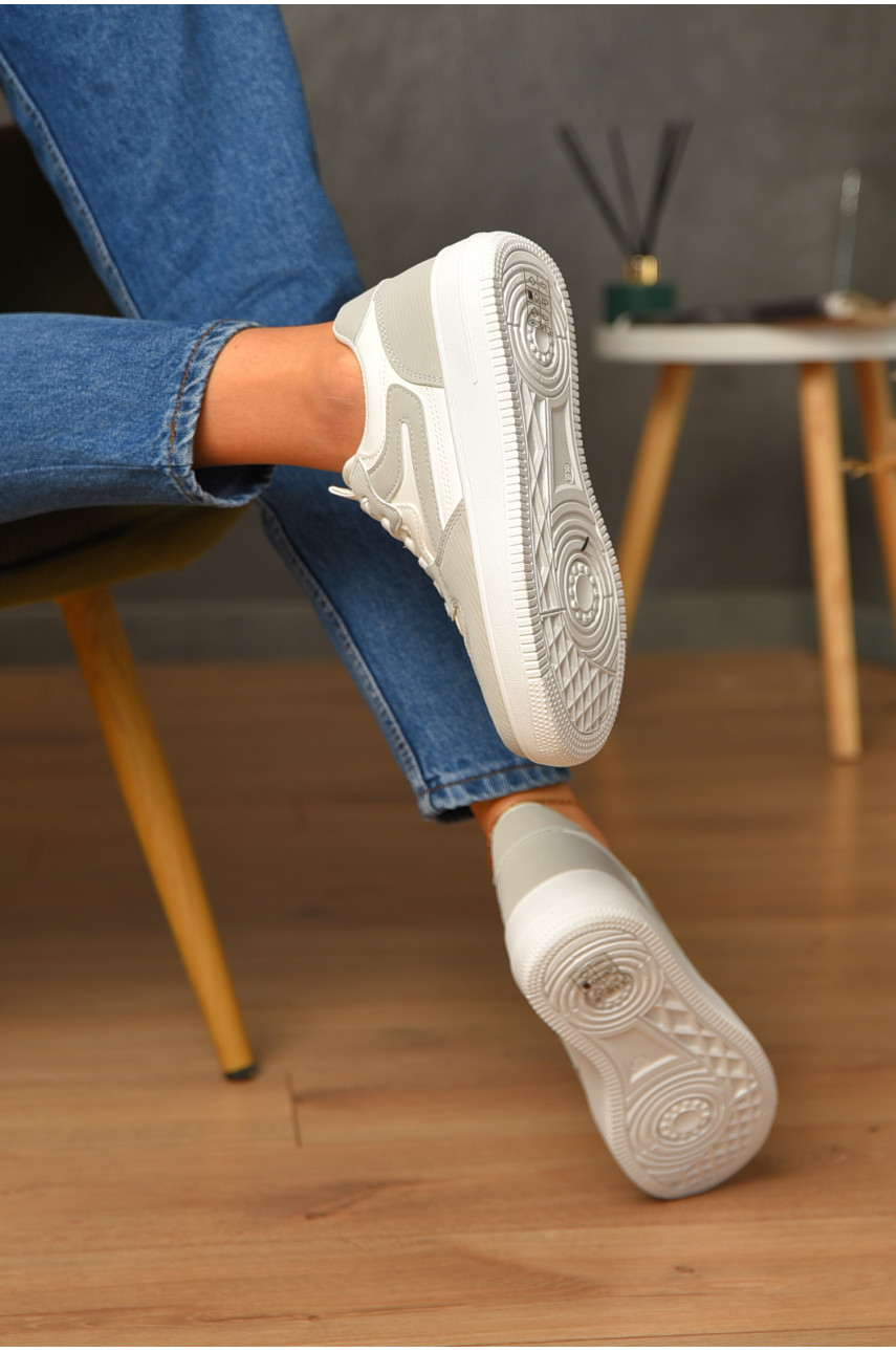 Кроссовки женские бело-серого цвета на шнуровке 110-6 206156