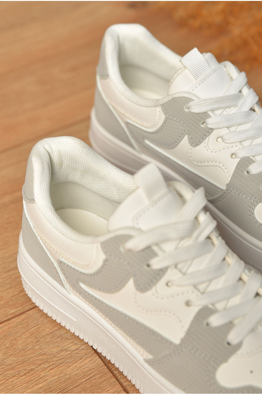 Кроссовки женские бело-серого цвета на шнуровке 110-6 206156