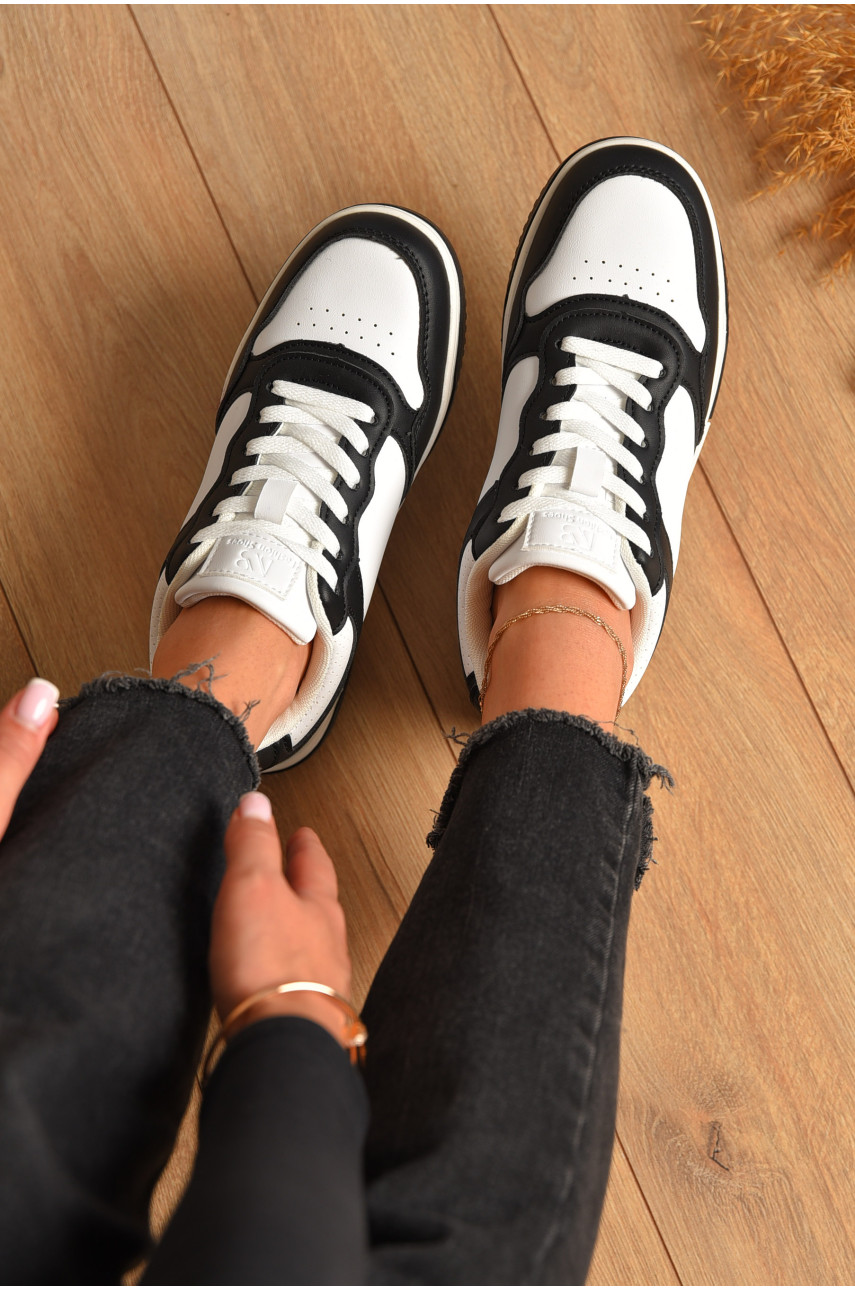 Кроссовки женские черно-белого цвета на шнуровке А70-3 206169