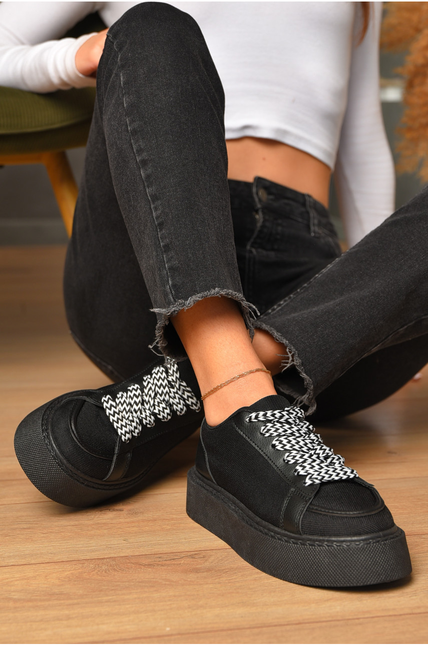 Кроссовки женские черного цвета на шнуровке 2024-66-1 206181