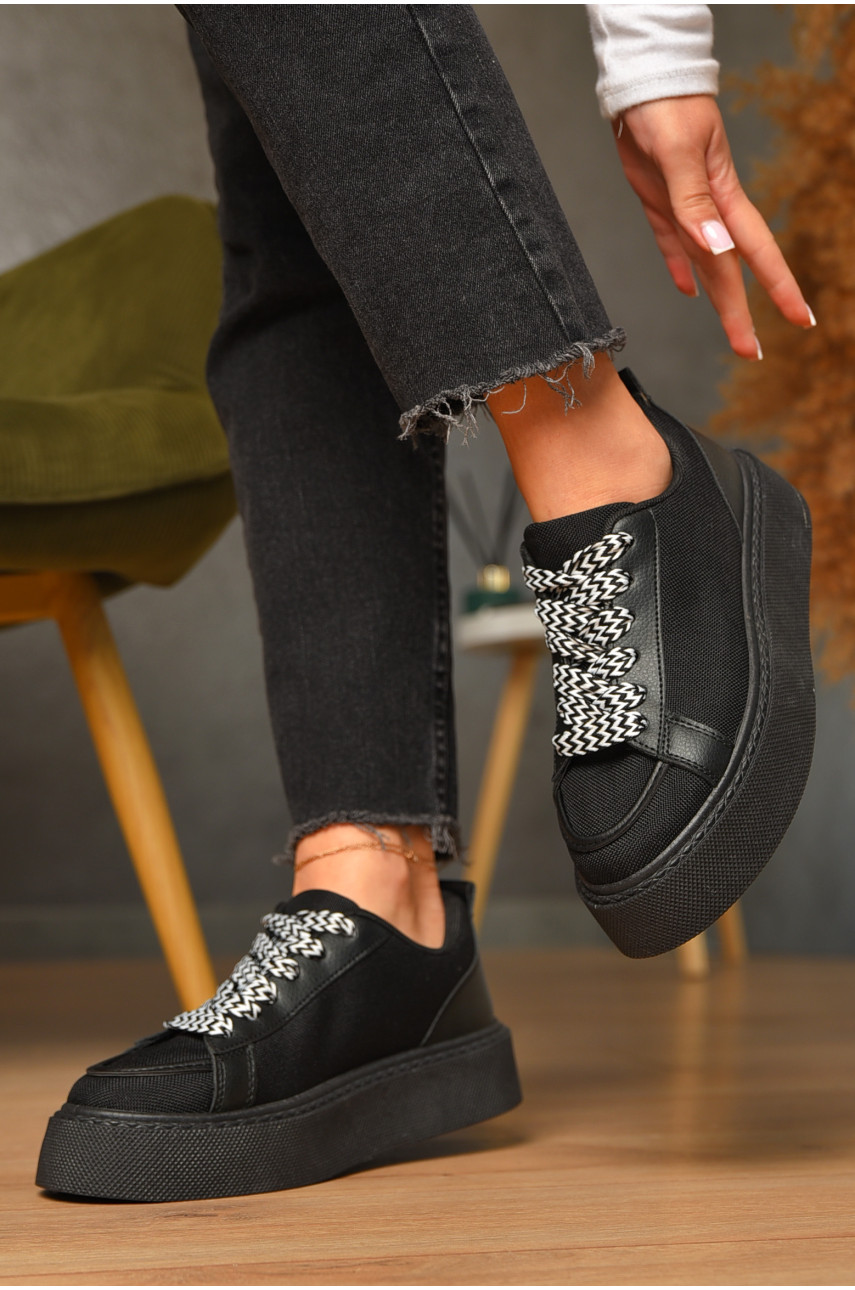 Кроссовки женские черного цвета на шнуровке 2024-66-1 206181