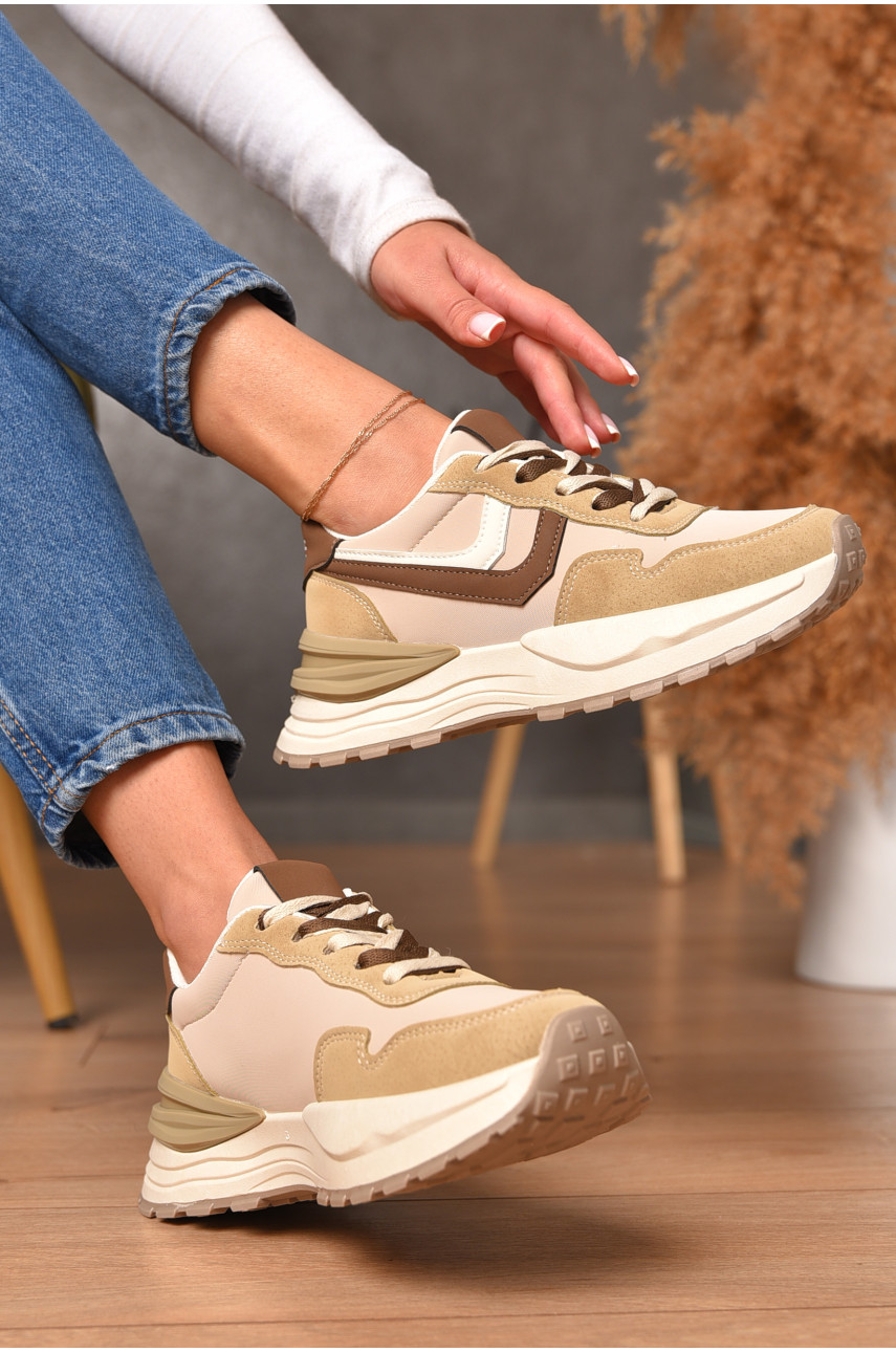 Кроссовки женские бежевого цвета на шнуровке 7302-3 206185