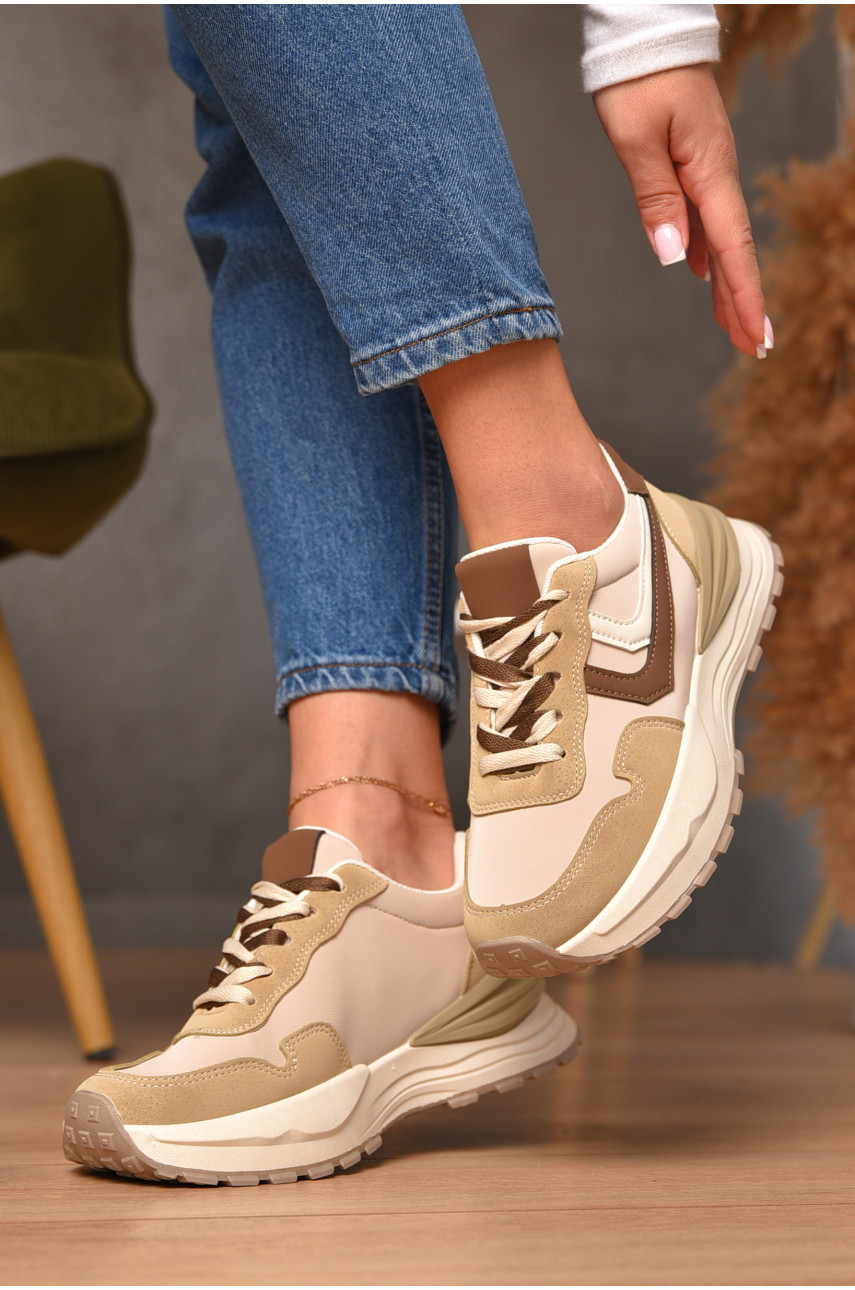Кроссовки женские бежевого цвета на шнуровке 7302-3 206185