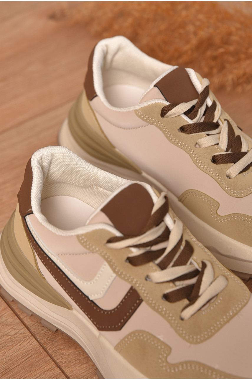 Кроссовки женские бежевого цвета на шнуровке 7302-3 206185