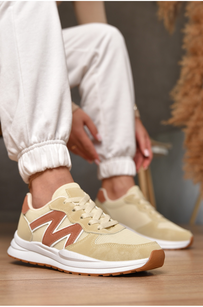 Кроссовки женские бежевого цвета на шнуровке YB2383-9 206190