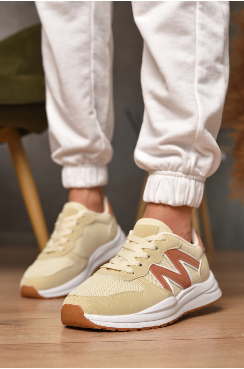 Кроссовки женские бежевого цвета на шнуровке YB2383-9 206190