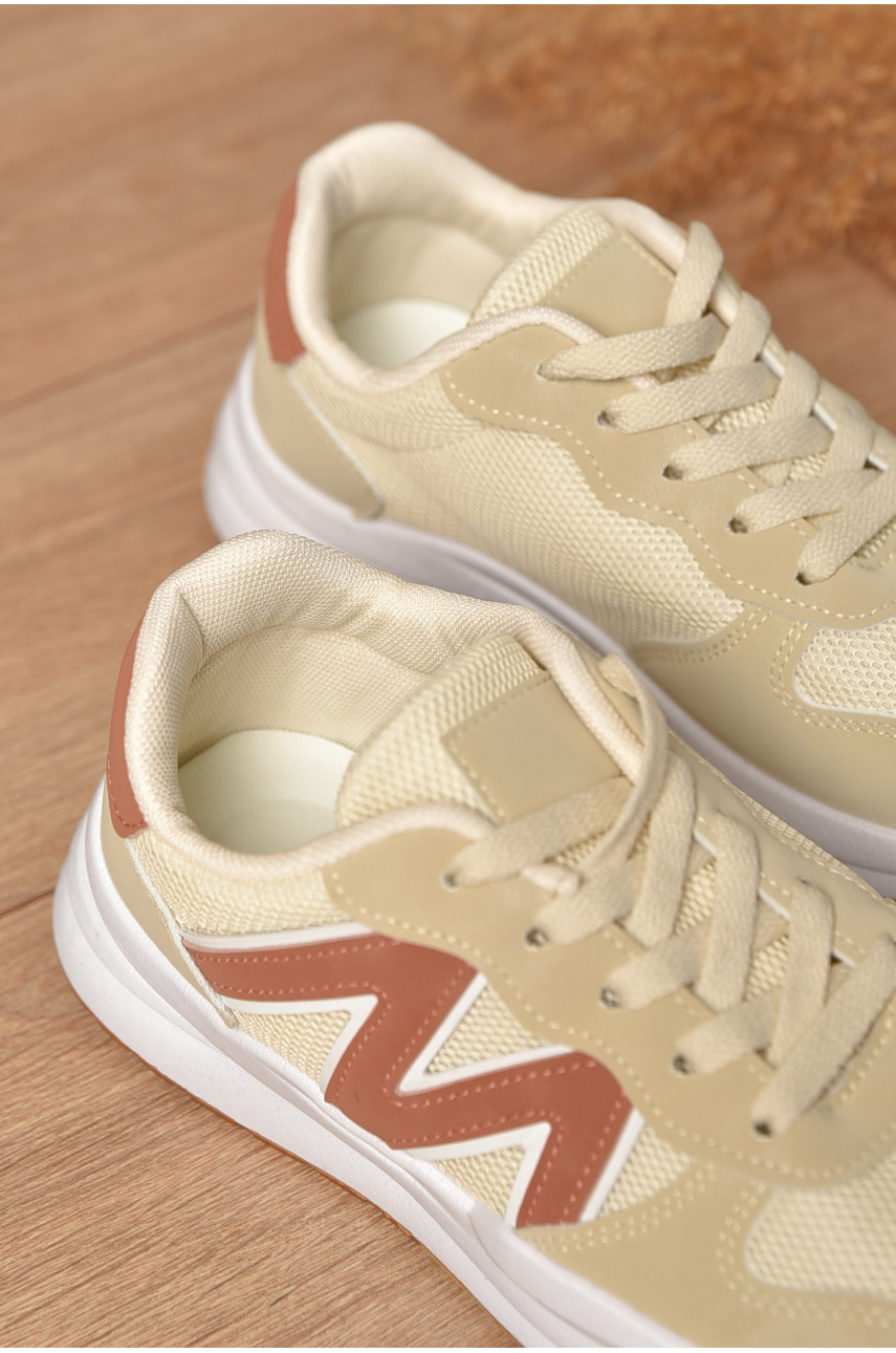 Кроссовки женские бежевого цвета на шнуровке YB2383-9 206190