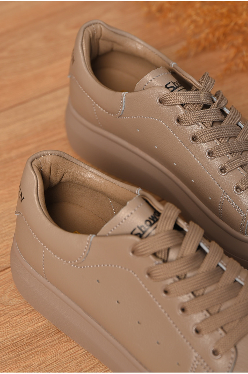 Кроссовки женские натуральная кожа темно-бежевого цвета на шнуровке 329-36 206191