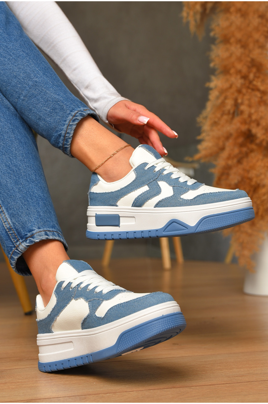 Кроссовки женские бело-синего цвета на шнуровке 95-7 206192