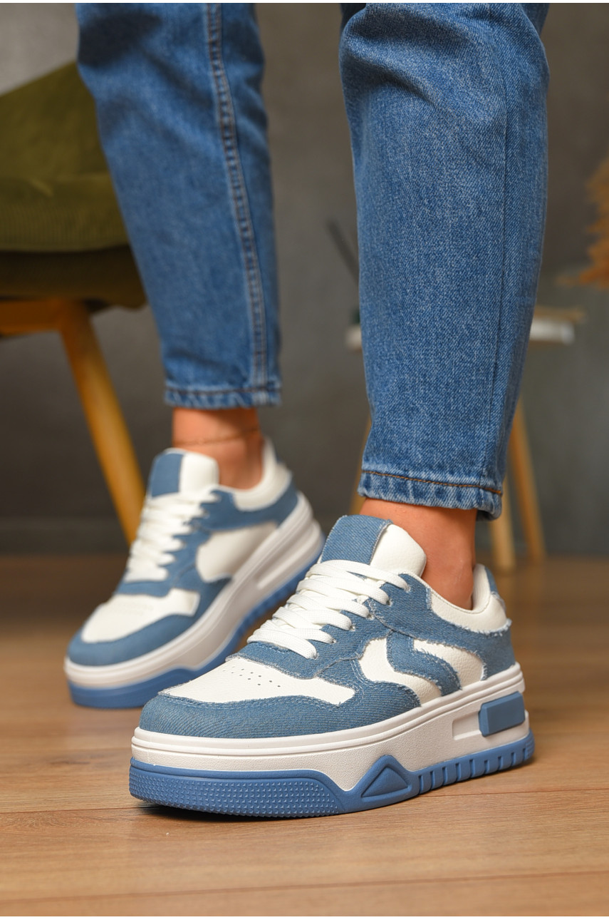 Кроссовки женские бело-синего цвета на шнуровке 95-7 206192