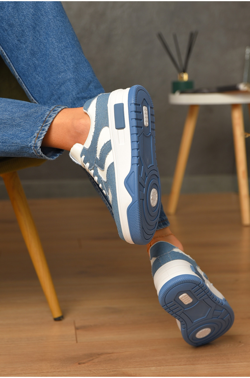 Кроссовки женские бело-синего цвета на шнуровке 95-7 206192