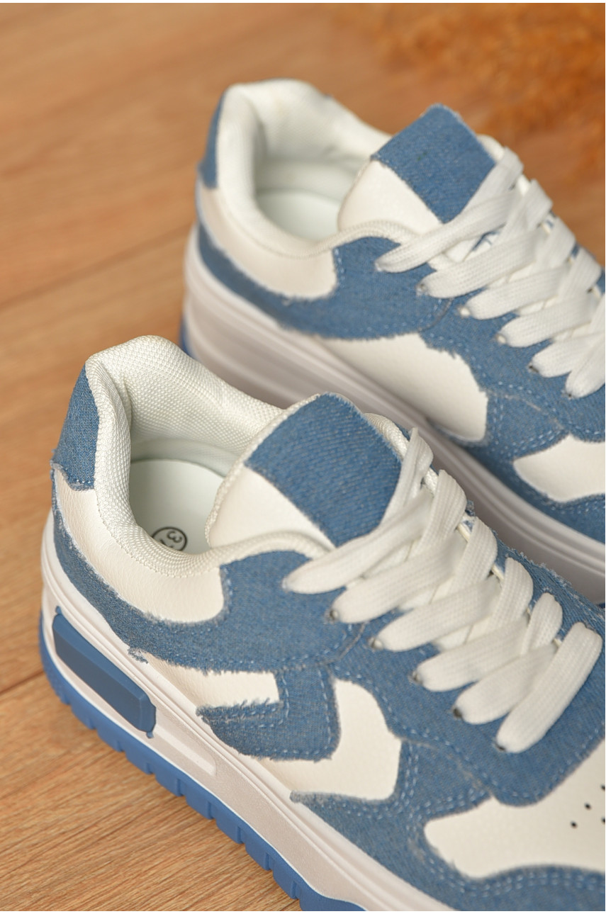 Кроссовки женские бело-синего цвета на шнуровке 95-7 206192